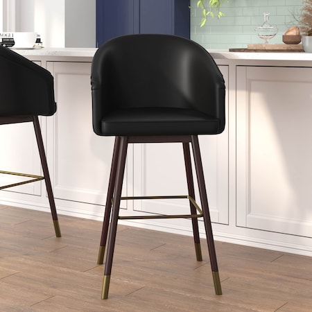 Flash Furniture 30" Black LeatherSoft Barstool with Wooden Legs AY-1928-30-BK-GG